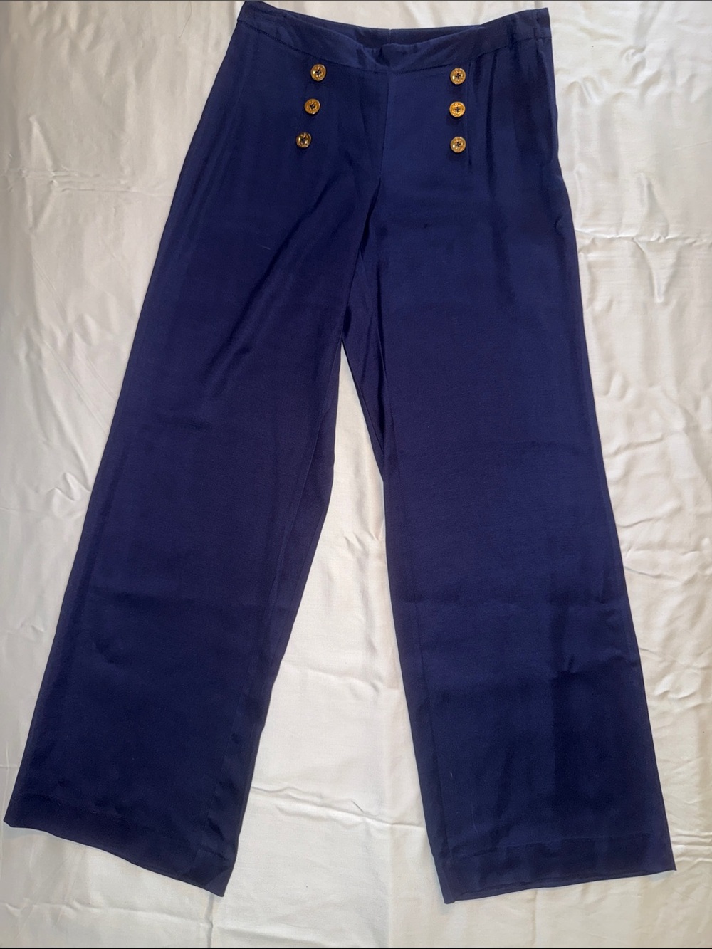 Lilly Pulitzer Navy Wide-Leg Sailor Pants with Gold Buttons